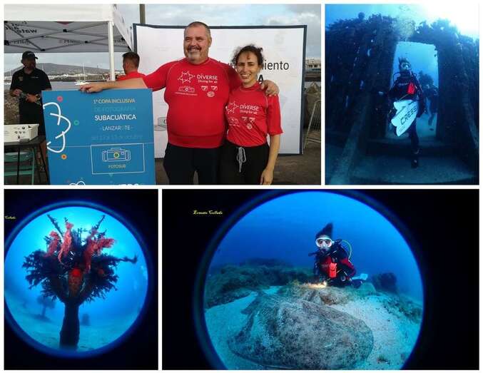 Ernesto Collado y su hija y algunas de las fotos premiadas/TA.